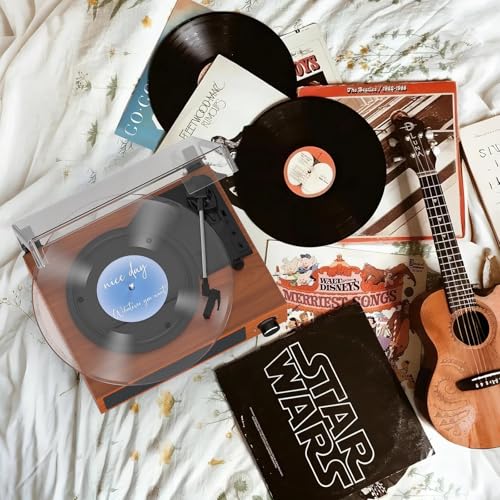 Image of Vinyl Record Player Built-in Stereo Speakers BT Wireless Input Belt Drive Vintage Turntables for Vinyls Records 3 Speed LP Players Turn Tables RCA Line Auto Stop All-in-one Wooden Walnut