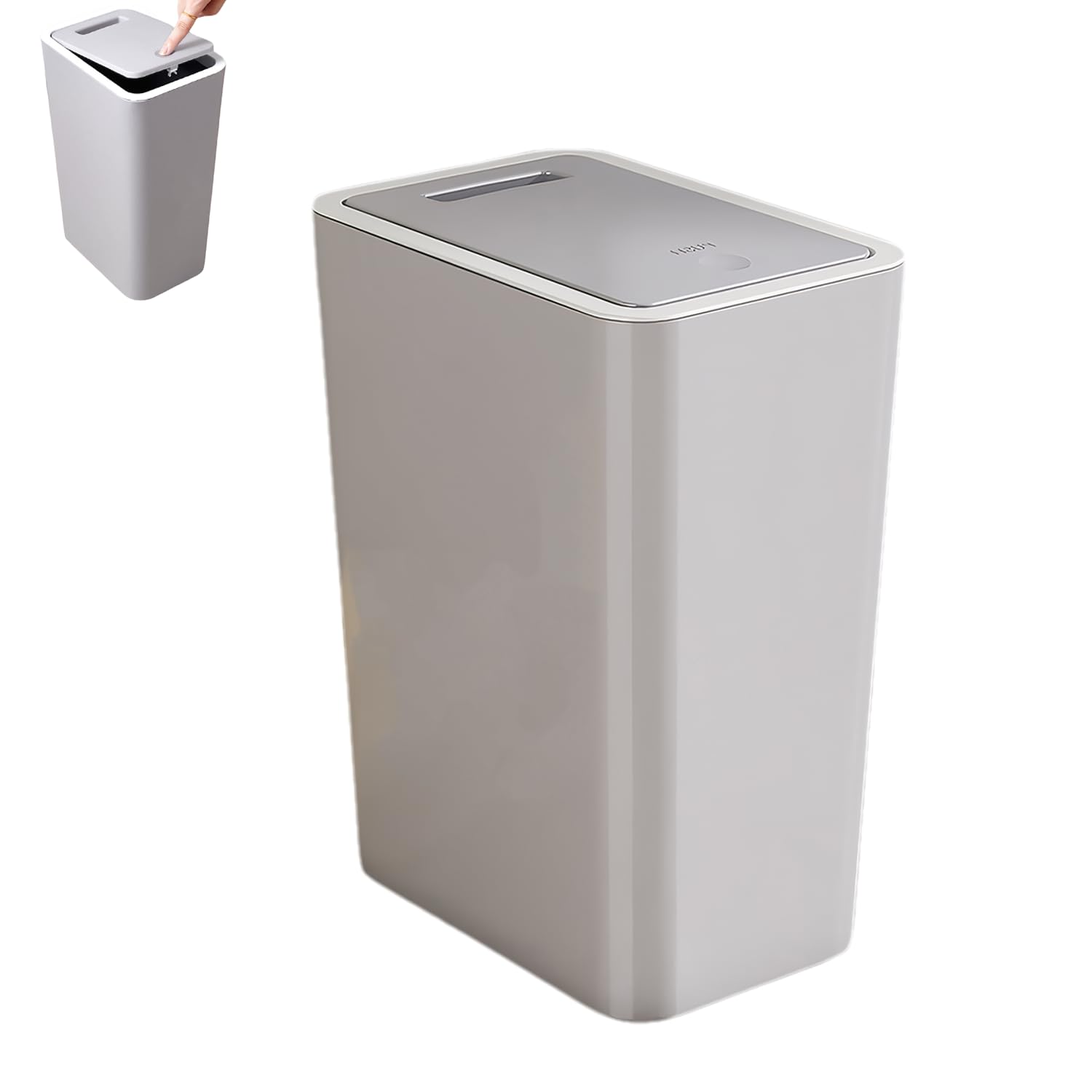 9L Slim Bathroom Bin with Touch Top Lid - Dog-Proof Plastic Narrow Trash Can (Grey) for Bedroom, Office, Living Room, Kitchen, Toilet