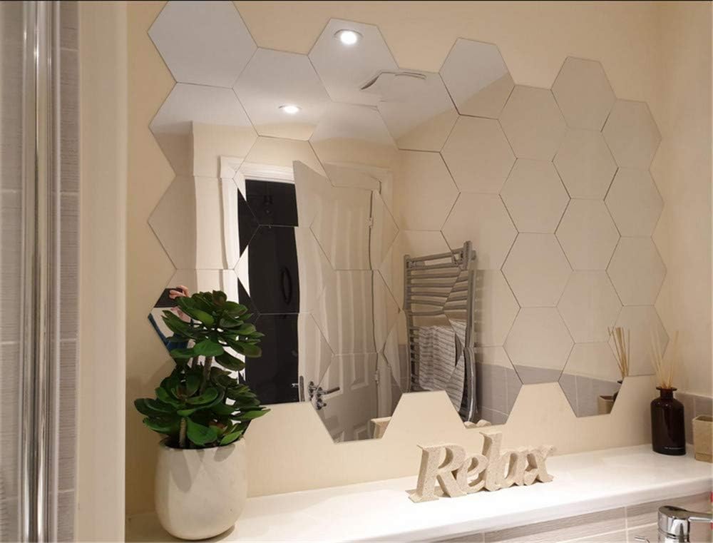 Manco Luella Hexagonal Acrylic Mirror Wall Stickers for Home Decor, Plastic, Silver, 24 Count