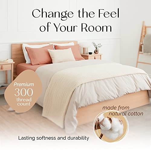 Five Looms Classic Percale Fitted Sheet And 2 Pillowcases, 100% Cotton With Deep Pocket 15”, Easy Care Luxury Hotel Quality Soft Cooling Sheets Set, 3 Pc Set Without Flat/Top Sheet, King, Clay #TOP1