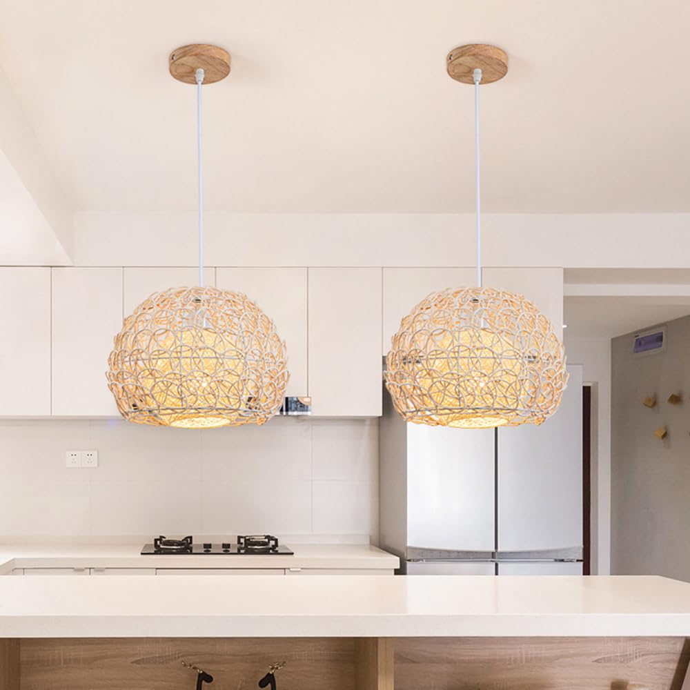 Wiklinowa Lampa Wisząca E27 Lampy Wiszące Rattanowa Lampa Wisząca Wiklinowy Tkany Kosz Abażur, Farmhouse Industrial Boho Sufitowa Oprawa Oświetleniowa Do Salonu Wyspa Kuchenna CJSLXGBL