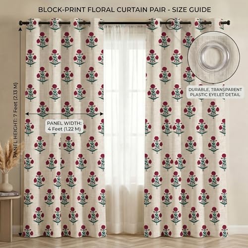 Image of VAS COLLECTIONS 100% Room Darkening Blackout Door Curtains Set of 2, 7 Feet (121 x 213 cm), Floral Design Long Curtains for Living Room & Bedroom, Thermal Insulated, Privacy Curtains (Heritage Crim)