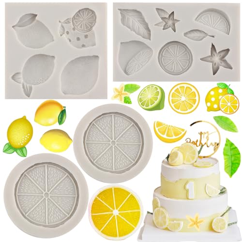 MYPRACS Lot De 4 Moules À Fondant Au Citron En Silicone Pour Bonbons Chocolat Tranches De Citron Moules En Résine Pour Décoration De Gâteaux Cupcakes...