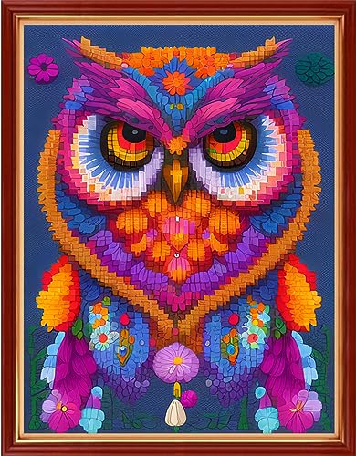 Image of Dimensean Stamped Cross Stitch Kits Full Range of Embroidery Patterns Starter Kits for Beginners Adult DIY Cross Stitches Needlepoint Kits 11CT-Colorful Owl 15.7x19.7 inch