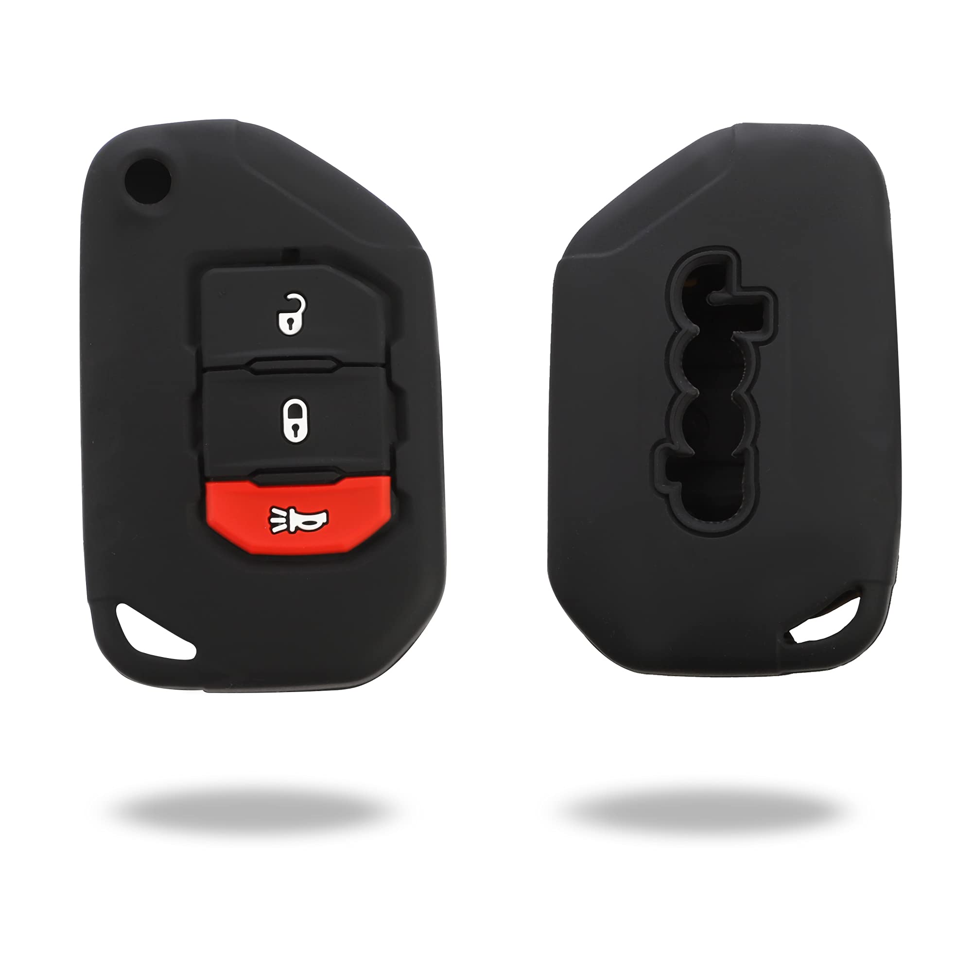 TOMALL 2Pcs Silicone Key Fob Cover 3 Buttons Keyless Jacket Protector Holder Remote Rubber Cover Case Compatible with Jeep Wrangler JL Compatible with Gladiator JT 2018 2019 2020 for Flip Key (Black)