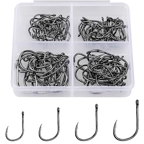 500PCS/100PCS ReeMoo Premium Fishing Hooks, 10 Sizes/4 Sizes Carbon Steel Fishing Hooks W/Portable...