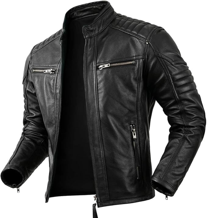 Vintage Biker Distressed Black Cowhide Motorcycle Leather Jacket for Men with Air Vents (as1, alpha, 4x_l, regular, regular, Utility Black)