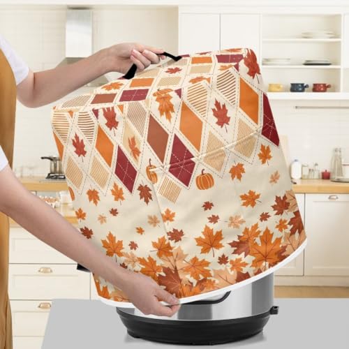 Image of Fall Leaf Plaid Pressure Cooker Cover Stylish Dust Cover | Stain Resistant Washable Rice Cooker Cover Suitable for Kitchen Appliances Accessories Decoration Thanksgiving 8 Quart