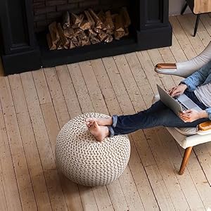 100% Cotton Round Pouf Ottoman-Hand Knitted Cable Boho Poof (20”x20”x14” - Ivory) Home Décor Pouffe Accent Chair Circular Seat Footrest for Living Room,Bedroom,Nursery, Kidsroom, Lounge 100 Cotton Round Pouf Ottoman Hand Knitted Cable Boho Poof 20x20x14 Ivory Home Decor Pouffe Accent Chair Circular Seat Footrest for Living RoomBedroomNursery Kidsroom Lounge