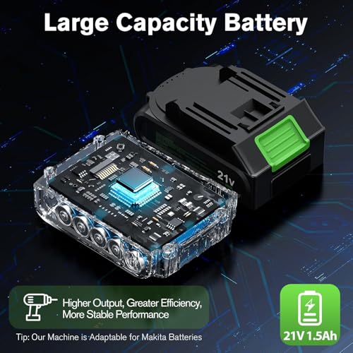 Ginour 21V Brushless Cordless Combi Drill Set, 2x1.5Ah, Hammer Drill 50Nm, compatible with Makita 18V Battery, 23+3 Torque, 2 Speed, 48PCS Electric Screwdriver kit, Impact drill for Masonry Wood Metal - Image 5