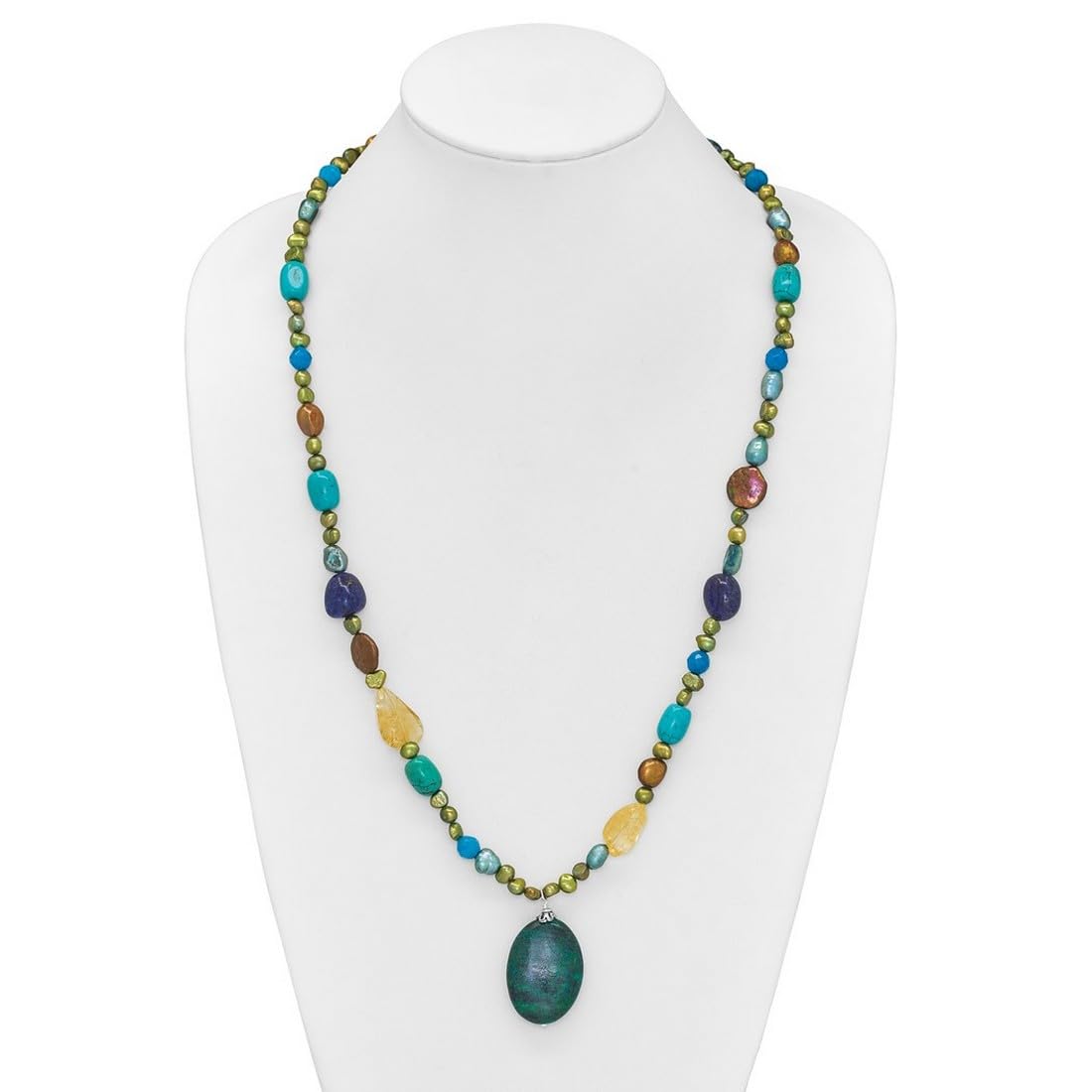 Collier à pendentif pour femme en argent sterling 925 avec fermoir mousqueton et agate Ci lapis Howlite teintée Jade Chrysocolle 71 cm, taille unique, Gemme Métal Agate Pierre précieuse Métal, Agate