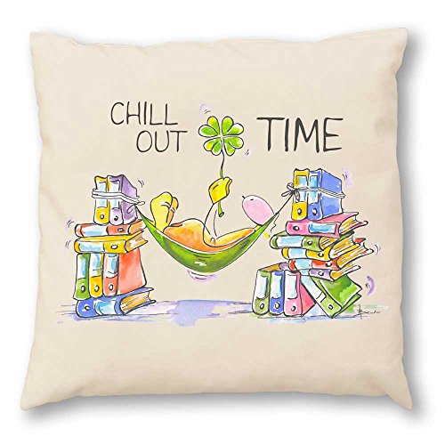 Oups Zirbenkissen 30 x 30 cm Chill Out time, naturbelassene Zirbenspäne Kissen 100% Baumwolle Zierkissen Cover