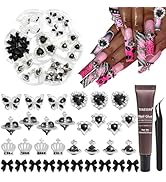 YAEISM Heart Nail Charms 3D Black Heart Nail Charms Multi Shape Butterfly Charms Crystal Planet N...