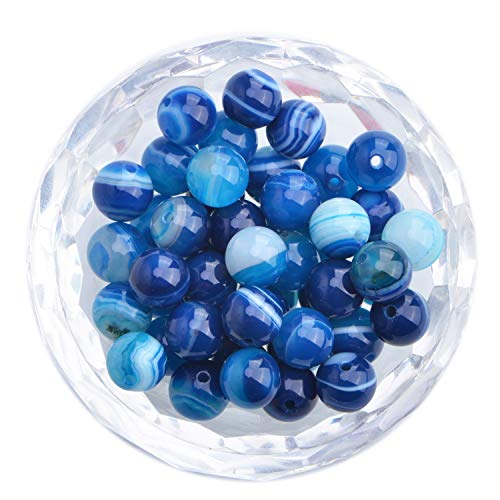 Image of 100Pcs 8mm Blue Stripe Agate Smooth Round Shape Natural Gemstone Loose Beads for 100pcs per Bag (Blue Agate, 8MM)
