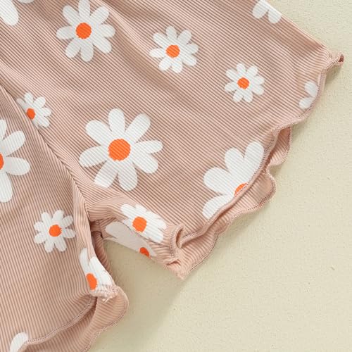 Image of Ayalinggo Baby Girl Summer Outfits Short Sleeve Lettuce Trim Floral Tops + Shorts Set Infant Clothes