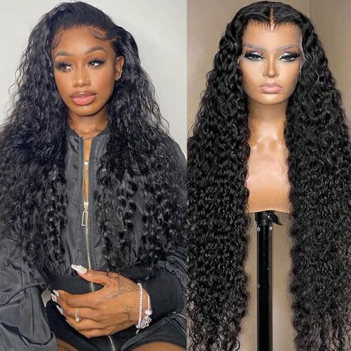 Image of KVFCT 13x6 HD Deep Wave Lace front Wigs Human Hair Pre Plucked 26 Inch Deep Curly Human Hair Wig Glueless Deep Wave Frontal Wigs for Women Curly Lace Front Wig with Baby Hair