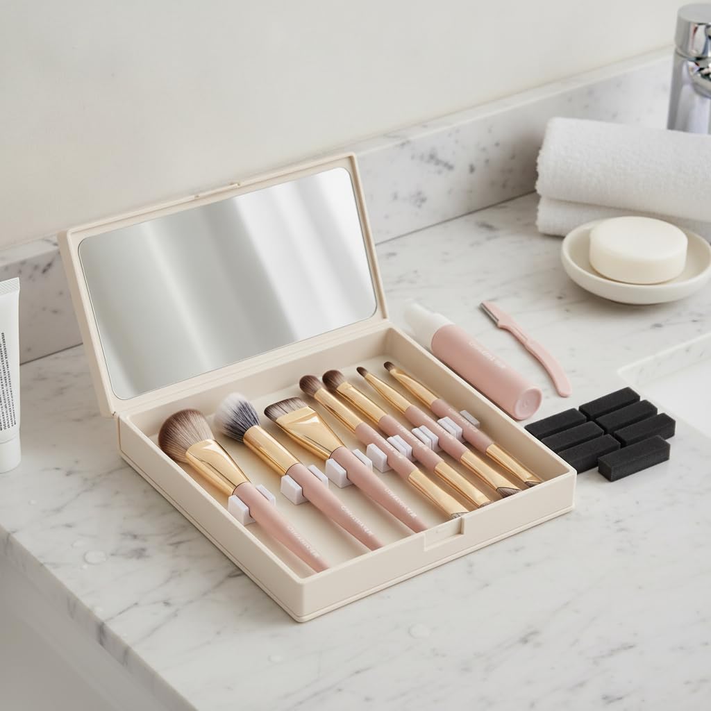Set Pincea Maquillage Portable, Fibres Synthétiques Douces, Trousse Pincea, Organisation s Outils, Pour les compacts