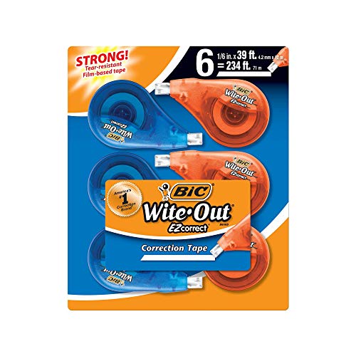 An Item of BIC Wite-Out Brand EZ Correct Correction Tape, White, 6 Count - Pacote de 1