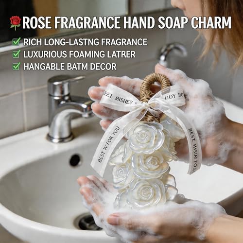 Image of Rose Soap on Rope Cute Shaped Handwashing Grapes Soap Bar, Novelty Hanging Flower Soap for Bathroom Decor,Fun Gift Handmade Soap