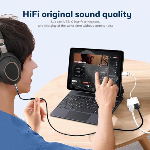 Image of Dual USB C Headphone & Charge Adapter 2in1 Type C Audio Cable Dongle PD 60W Fast Charging Support Call Music for iPhone 17 16 15 Series, Pixel 7 6 5, Galaxy S25 to S21 & All C Models-White
