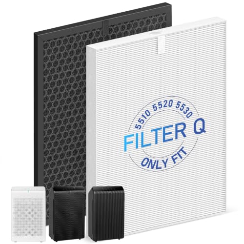 Image of 5510 5520 5530 Filter Q For WINIX 5510 5520 5530 Air Purifier Filter Replacement 1712-0123-00 For Large Room, 1 H13 True HEPA Filters & 1 Activated Carbon, 1+1 Pack