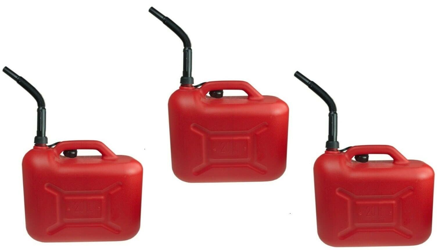 4 x Kanister 20L Kunststoff ROT ECO Reservekanister Benzinkanister Dieselkanister ÖlKanister -K&B Vertrieb- Kraftstoffkanister inkl. Ausgießrohr UN-Zulassung 1004