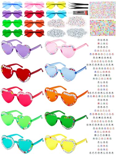 20 Pairs DIY Heart Shaped Sunglasses for Women Girl Colorful Rainbow Glasses Rimless Fun Trendy Transparent Heart Sunglasses Party Favors