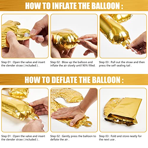 Partywoo Happy Birthday Balloon Banner, 16 Inch Gold Happy Birthday Sign, Mylar Foil Birthday Balloon, Inflatable Hanging Letter Kit For Gold Birthday Decorations #TOP5