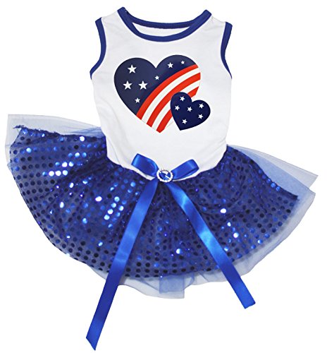 Petitebella Usa Twins Heart Puppy Dog Dress (White/Blue Sequins, Small) #TOP9