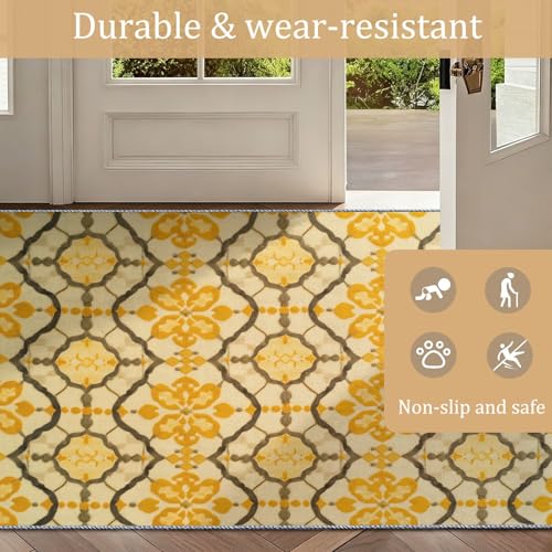 Tapis de salon moderne jaune 60x110 cm à motif losanges - 5