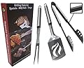 BBQ Grilling Tools Set - Heavy Duty 20% Thicker Stainless Steel - Professional Grade Barbecue Accessories - 3 Piece Utensils Kit Includes Spatula Tongs & Fork - Unique Birthday Gift Idea for Dad