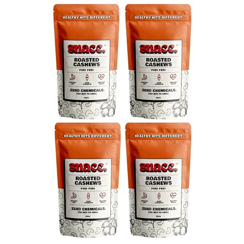 Image of Snacc Peri Peri Roasted Cashews| Spicy Masala Kaju Dry Fruit | Crunchy Premium Cashew Nuts | Protein-Rich | Zero Chemicals | 100% Clean Label Healthy Snack | 200g x 4