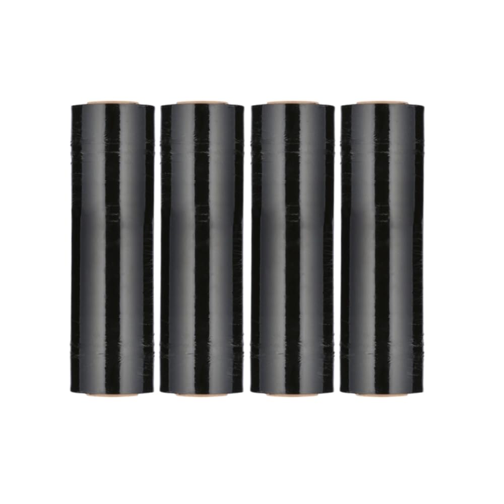 PSBM Cast Tinted Black Hand Stretch Wrap 4 Pack 18 Inch x 1500 Feet, 47 Gauge, Industrial Self Adhering Packing Moving Shrink Film