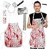 Smlper Costume macellaio pour Halloween, set horror macellaio pour Halloween, grembiule insanguinato da uomo in accessorio per capelli, coltello di scena, tatouage avec cicatrices du zombie-hache