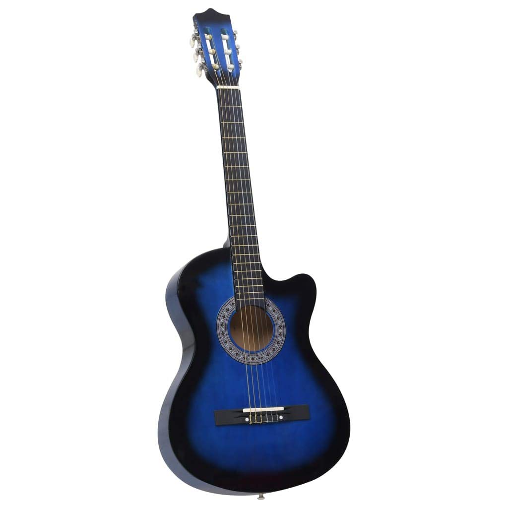 Set Guitarra Acústica Occidental Cutaway Guitarra para Estudiantes Niños Adultos 12 pzas 6 Cuerdas 38 pulgadas Azul