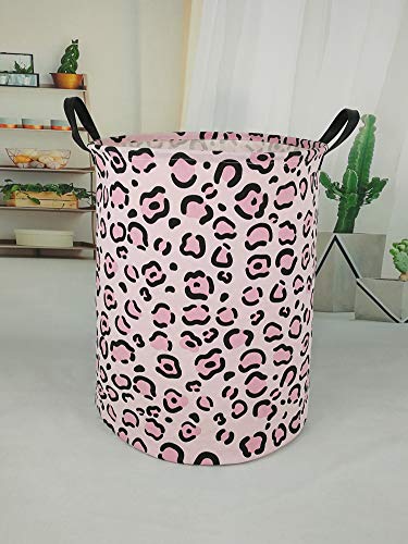 Huayee 19.7 Inches Large Laundry Basket Waterproof Round Cotton Linen Collapsible Storage Bin With Handles For Hamper Kids Room,Toy Storage(Leopard Print) #TOP1