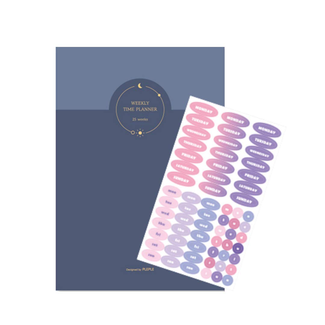 Niedlicher koreanischer ästhetischer Illustrierter undatierter Studienplaner + Stickerbogen (63 Aufkleber) für Studium Notizbuch/Tagebuch für Uni, Schule – 63 Seiten, 14,5 x 21 cm