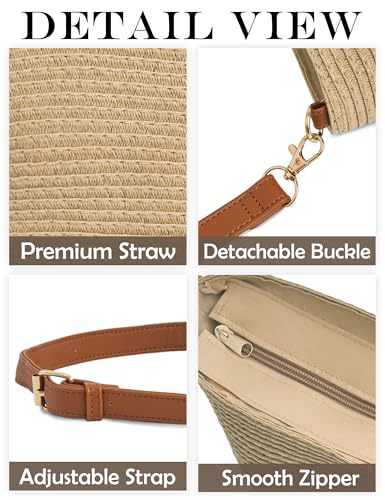 Straw Crossbody Purse for Women, Hand Woven Straw Shoulder Bag with Adjustable Strap, Trendy 2025 Beach Purses3
