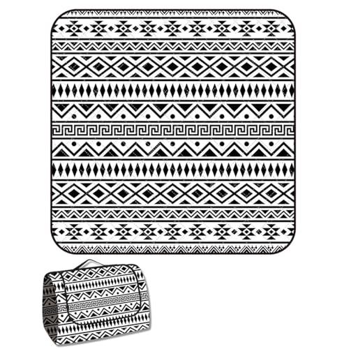 YFFSFDC レジャーシート ふかふか厚手 3層構造 民族柄 大判 キルティング 生地 防水 ピクニックシート 洗濯可 大人4人〜6人用 軽量 コンパクト インナーシート キャンプ ピクニック アウトドア 収納ポーチ付き ブラック