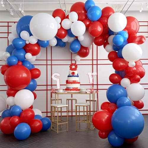 Image of PartyWoo Red White and Blue Balloons, 140 pcs Red White and Royal Blue Balloons Different Sizes Pack of 18 Inch 12 Inch 10 Inch 5 Inch for Balloon Garland as 4th of July Decorations, Party Decorations