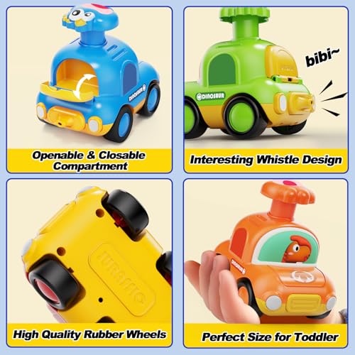 Image of MOONTOY Press Go Dinosaur Toy Cars for Toddlers 1-3 Baby Toys for 1 2 Year Old Boy 1st Birthday Girl Gifts 6-9-12-18 Months Push Car Truck Toddler Boy Toys 1-2 2-3 2-4 Easter Basket Stuffers for Kids