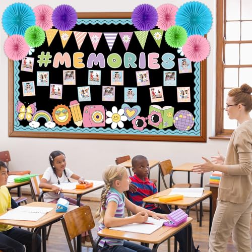 Image of Pastel Groovy End of Year Bulletin Board Set 2026 Graduation Picture Frame Memories Classroom Decoration Paper Fans 3D DIY Hanging Cutouts for First Day of School Classroom Chalkboard Wall Decor