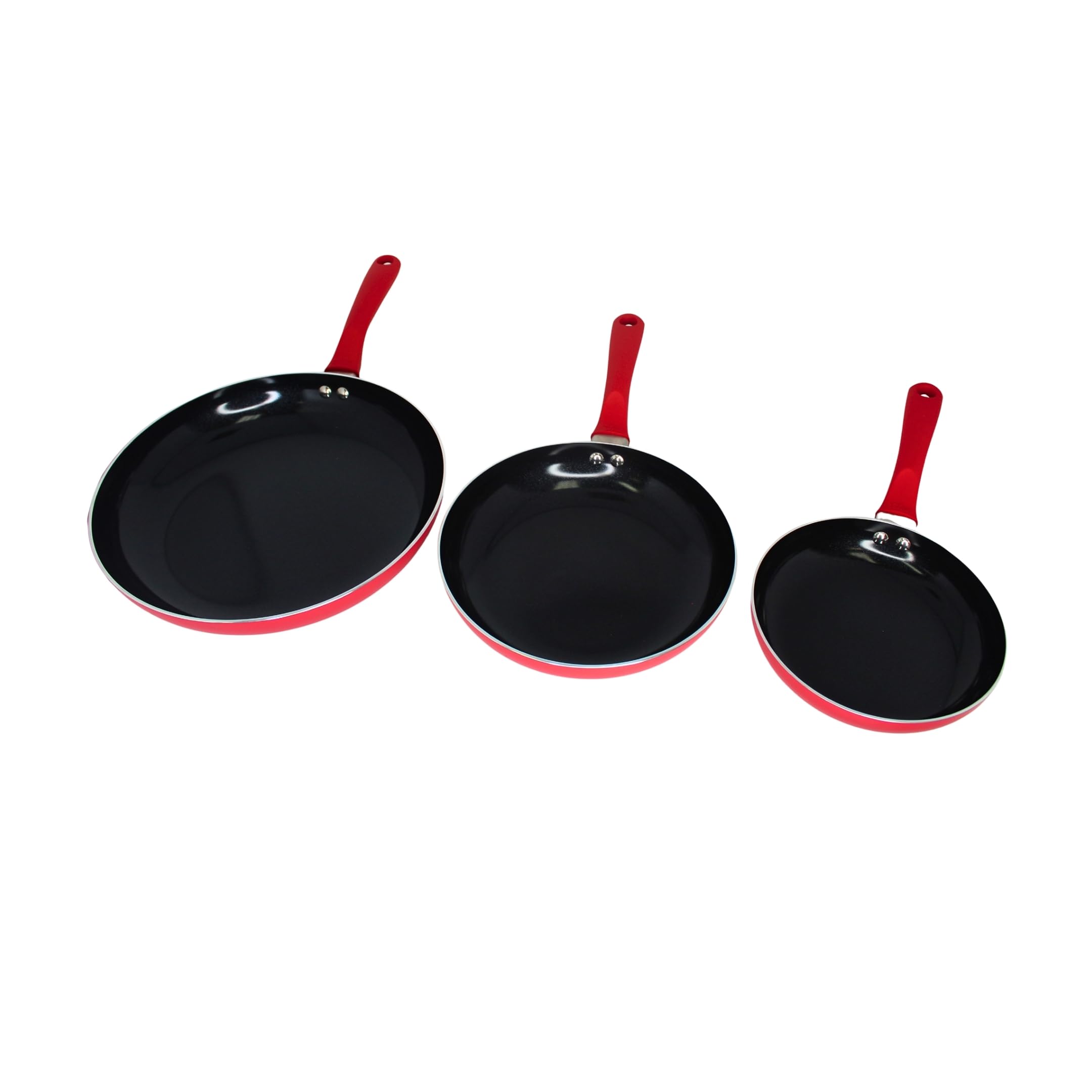 IMUSA Nonstick Ceramic Cookware Set 3-Piece 7in/9in/11in, with Stay-Cool Handles, Aluminum, Red