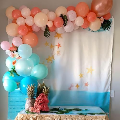 Image of Hawaiian Balloons Set, Pack of 60 12 Inch Orange Teal Blue Light Green Chrome Rose Gold Confetti Latex Balloons for Tropical Luau Beach Aloha Tiki Magic Baby Shower Birthday Party Decorations Supplies