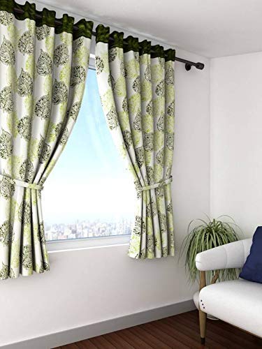 Image of Cortina Polyester 75% Blackout Curtains Set of 2 Floral Print | Grommet Eyelet Window Curtains for Living Room, Bedroom & Kids Room | Light Filtering Drapes for Privacy (Green, 5-FT)