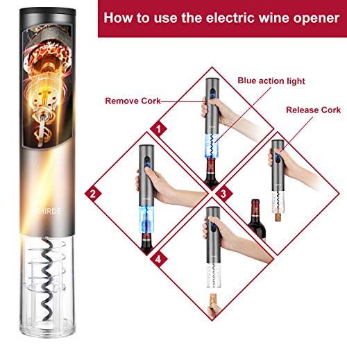 Electric Wine Opener With Charger, Phirde Rechargeable Cordless Automatic Corkscrew Wine Bottle Opener Includes Battery, Foil Cutter, Wine Pourer And Vacuum Stopper #TOP3