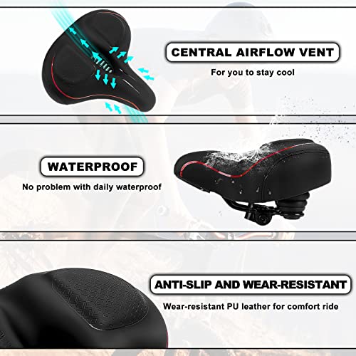 Tonbux Oversized Bike Seat For Men Women Comfort,Wide Bike Seat Cushion Replacement, Breathable Corfortable Bicycle Seat Saddle Compatible With Peloton/Exercise/Stationary/Electric/Cruiser Bikes #TOP2