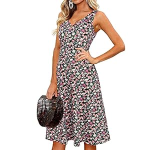 II ININ Women Summer Midi Dress Trendy 2025 Casual V Neck Sleeveless Tank Button Floral Beach Sundress with Pockets