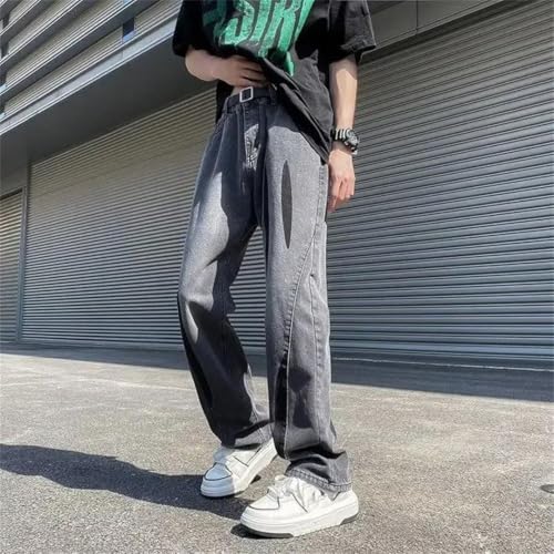Men Jeans with Pockets Goth Trousers Wide Leg Streetwear Cowboy Pants3