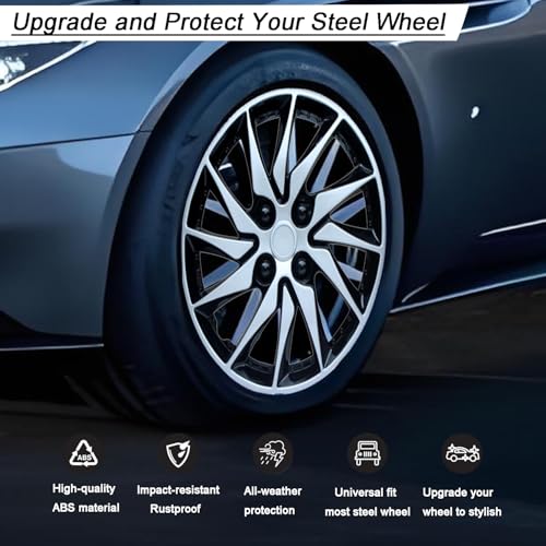 Image of Hubcap Wheel Cover Replacement R14 Hub Caps Universal-Fit Steel Wheel Rim Cover ABS Material Exterior Accessories for Car Truck SUV -Set of 4(14-inch,Silver-Black)